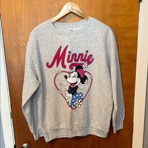 Disney Gray Minnie Mouse Textured Sweatshirt with Pink and Blue Accents